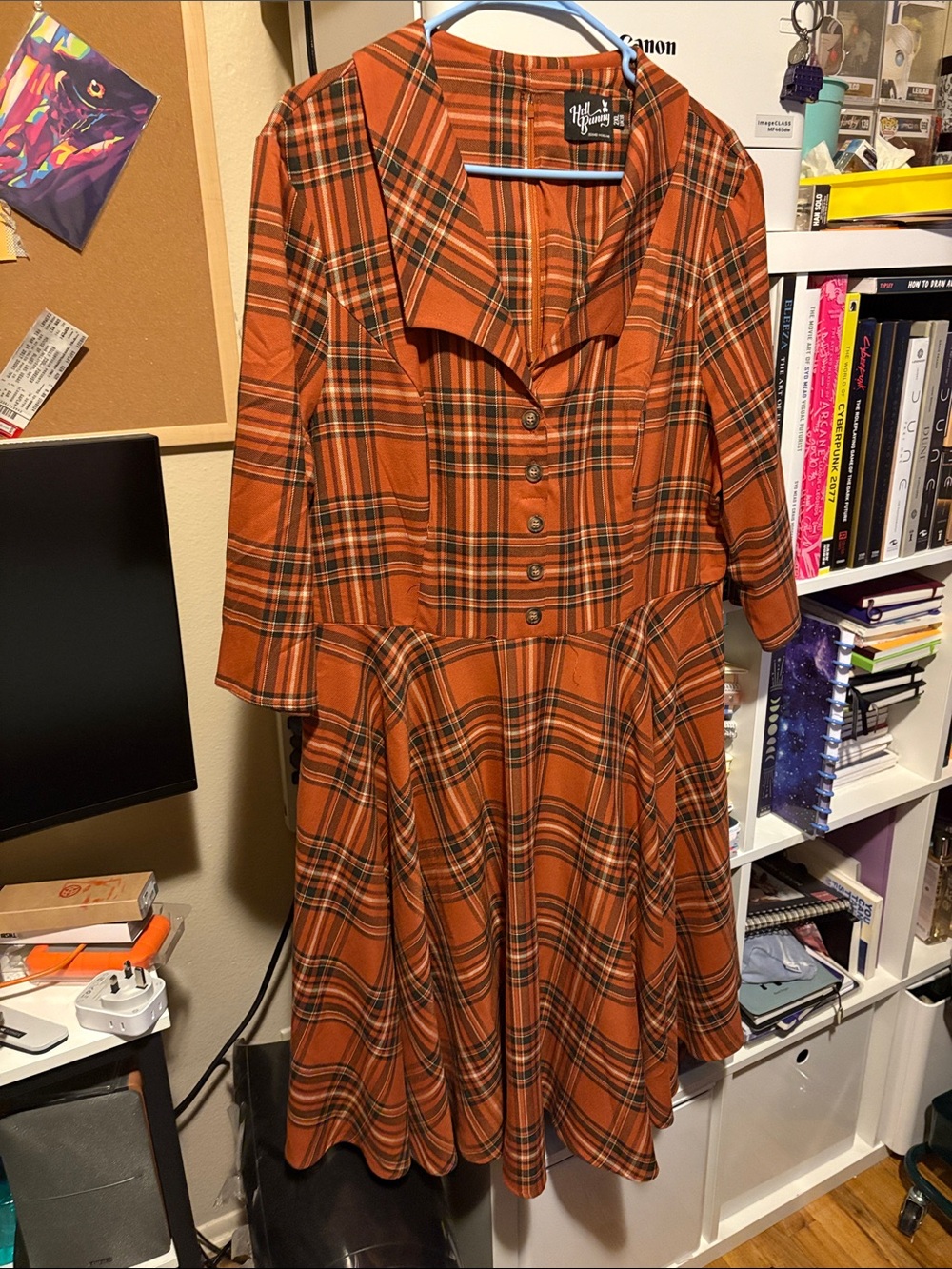 Hell Bunny Vintage-Inspired Orange Plaid Fit & Flare Dress